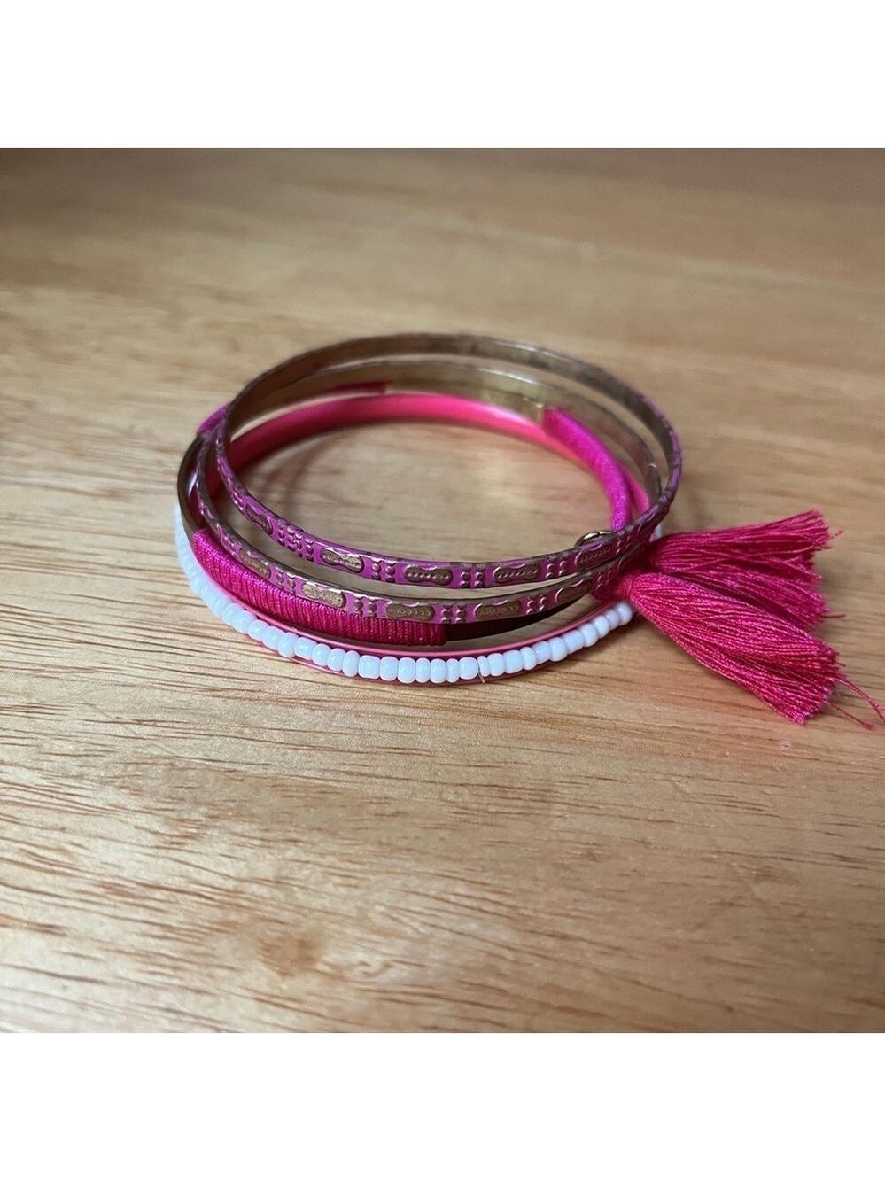 Pink metal Bangle Bracelet Set of 4